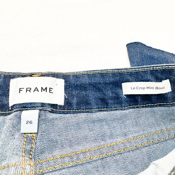 Frame Le Crop Mini Boot Rosalie Wash Dark Wash Denim Jeans Raw Hem Size 26 - Picture 6 of 8